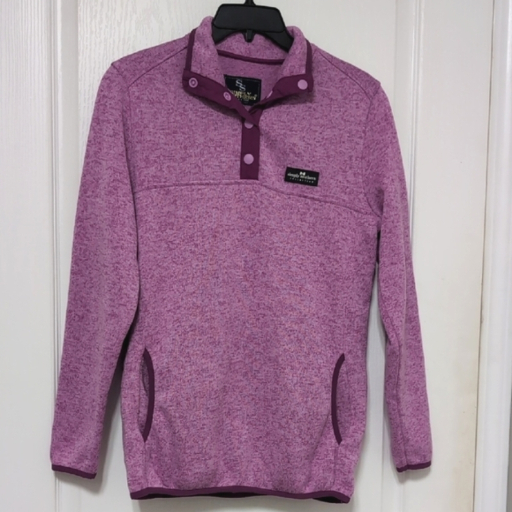 🌺 Simply Southern Heathered Purple Knit Popover. Cozy Fleece Lined. Size Small
